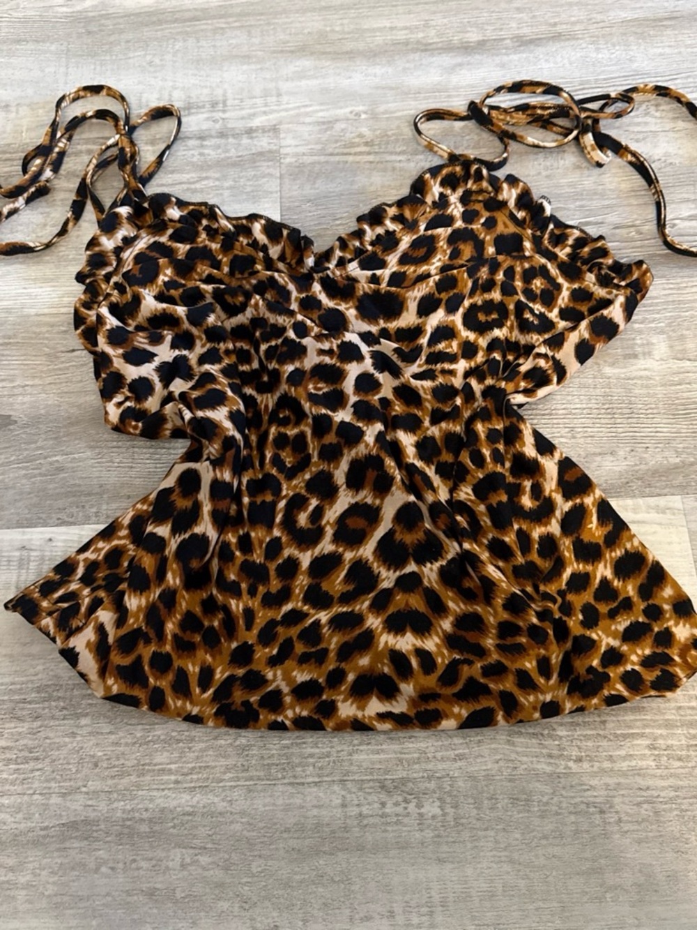 SHEIN Leopard Print Tie-Strap Bodysuit - Brown & Black